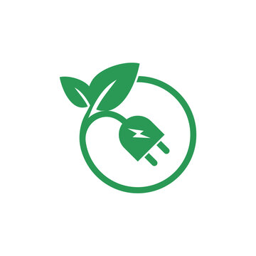 Eco plug icon. Green electric plug symbol. Sign ecological power vector flat.