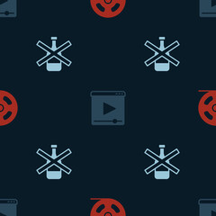 Set Film reel, Online play video and No alcohol on seamless pattern. Vector
