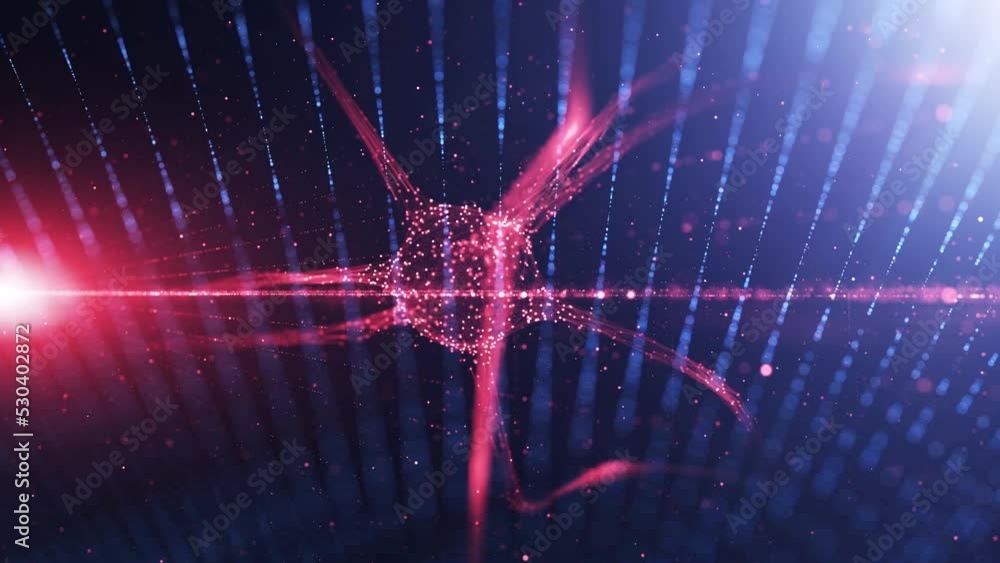 Poster digital neuron cell motion on technology artificial intelligence animation network.