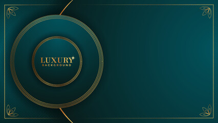 Abstract green luxury background with golden line, paper cut style 3d. vector illustration.