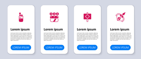 Set Medieval bow and arrow, Target sport, Quiver with arrows and Lighter. Business infographic template. Vector