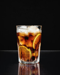 Cuba libre cocktail with lime.