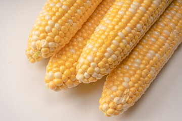 Yellow corn isolated on white background. Copyspace.