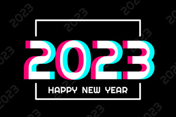 Creative concept of 2023 Happy New Year poster in social media style. Design template with typography logo 2023 for celebration. New year design template for social media post and cover - obrazy, fototapety, plakaty