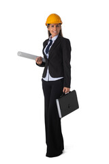 Female architect holding blueprints