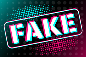 Fake. Spreading fake news concept. Hoax on the internet and social media. Untruth information spread. Poster in the style of popular social media. Vector illustration