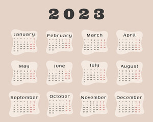Calendar 2023, corporate design planner template.