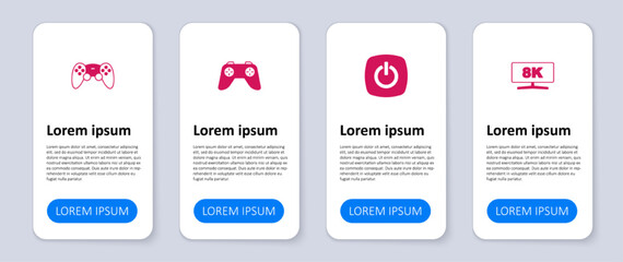 Set Computer monitor, Power button, Game controller joystick and . Business infographic template. Vector