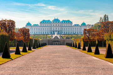 Upper Belvedere palace and gardens in autumn, Vienna, Austria - obrazy, fototapety, plakaty