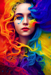 3d computer graphics AI generated art of a woman and paint splashes