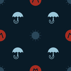 Set Compass north, Sun and Umbrella on seamless pattern. Vector