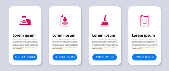 Set Canister for gasoline, motor machine oil, Contract money and pen and Nuclear power plant. Business infographic template. Vector