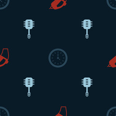 Set Portable vacuum cleaner, Clock and Toilet brush on seamless pattern. Vector