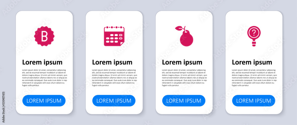 Poster set unknown search, pear, school timetable and exam paper with incorrect answers. business infograph
