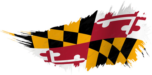Flag of Maryland state in grunge style with waving effect. - obrazy, fototapety, plakaty
