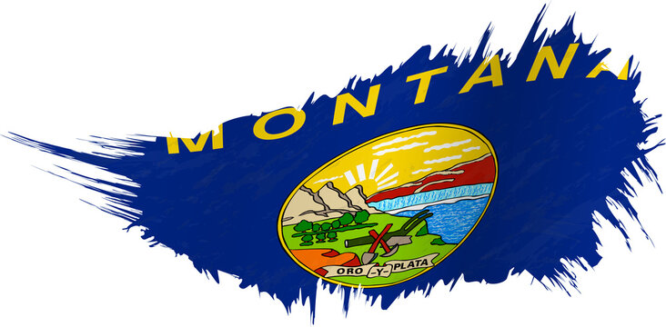 Flag of Montana state in grunge style with waving effect.