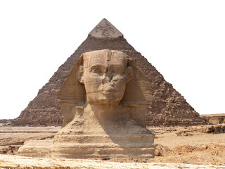 Spinx face on the Giza pyramid background, Cairo, Egypt - obrazy, fototapety, plakaty