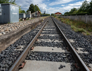 Fototapeta na wymiar Goxwiller, France - 09 03 2022: View of a railway line near the train station