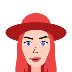 Cartoon girl wearing hat isolated illustration, vector, beauty