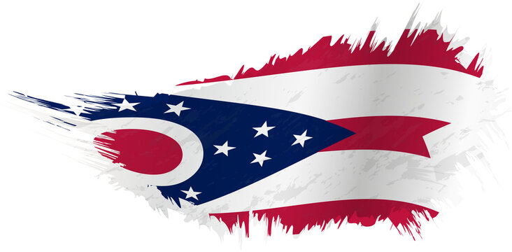 Flag of Ohio state in grunge style with waving effect.