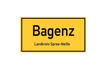 Isolated German city limit sign of Bagenz located in Brandenburg