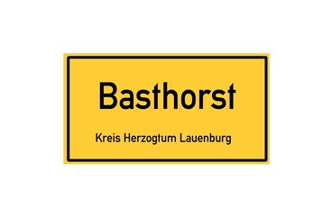 Isolated German city limit sign of Basthorst located in Schleswig-Holstein