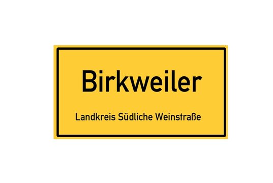 Isolated German city limit sign of Birkweiler located in Rheinland-Pfalz