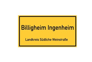 Fototapeta premium Isolated German city limit sign of Billigheim Ingenheim located in Rheinland-Pfalz