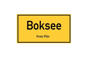 Isolated German city limit sign of Boksee located in Schleswig-Holstein