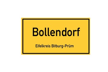 Isolated German city limit sign of Bollendorf located in Rheinland-Pfalz