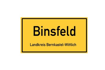 Isolated German city limit sign of Binsfeld located in Rheinland-Pfalz