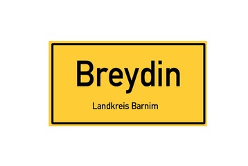 Isolated German city limit sign of Breydin located in Brandenburg