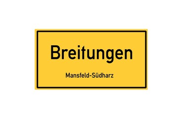 Isolated German city limit sign of Breitungen located in Sachsen-Anhalt