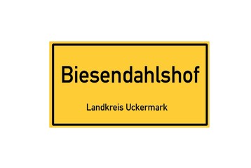 Isolated German city limit sign of Biesendahlshof located in Brandenburg