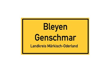 Isolated German city limit sign of Bleyen Genschmar located in Brandenburg