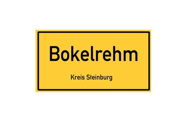 Isolated German city limit sign of Bokelrehm located in Schleswig-Holstein