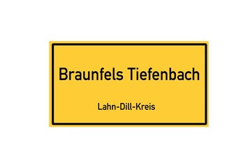 Isolated German city limit sign of Braunfels Tiefenbach located in Hessen