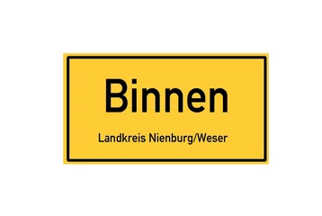 Deurstickers Isolated German city limit sign of Binnen located in Niedersachsen © Rezona