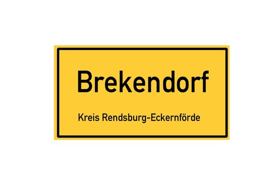 Isolated German city limit sign of Brekendorf located in Schleswig-Holstein