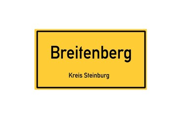 Isolated German city limit sign of Breitenberg located in Schleswig-Holstein