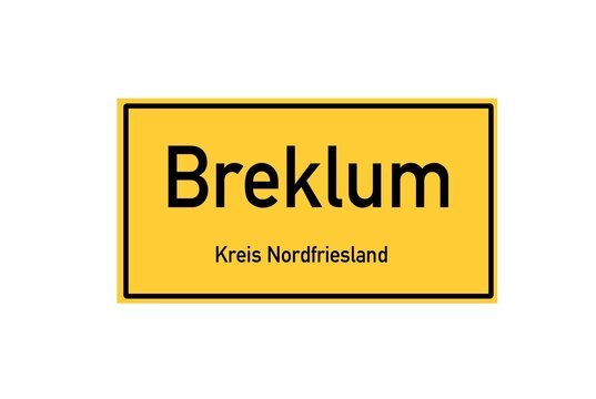 Isolated German city limit sign of Breklum located in Schleswig-Holstein