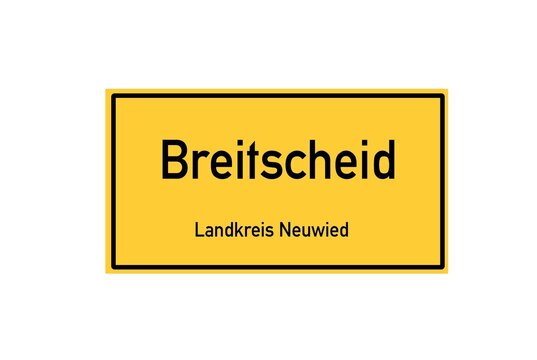Isolated German city limit sign of Breitscheid located in Rheinland-Pfalz