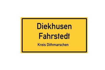 Isolated German city limit sign of Diekhusen Fahrstedt located in Schleswig-Holstein