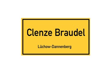 Isolated German city limit sign of Clenze Braudel located in Niedersachsen