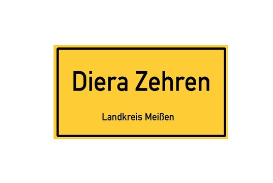 Isolated German city limit sign of Diera Zehren located in Sachsen