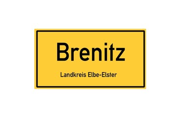 Isolated German city limit sign of Brenitz located in Brandenburg