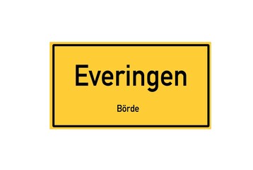 Isolated German city limit sign of Everingen located in Sachsen-Anhalt