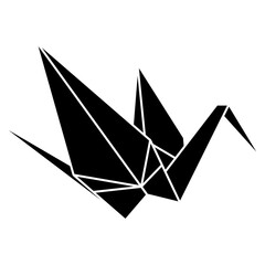 Origami crane vector silhouette illustration icon isolated on white background. Japanese traditional origami crane for infographic, website or app. Geometric line shape for art of folded paper.