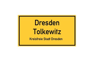 Isolated German city limit sign of Dresden Tolkewitz located in Sachsen