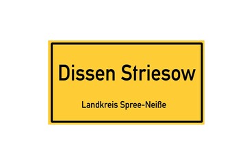 Isolated German city limit sign of Dissen Striesow located in Brandenburg